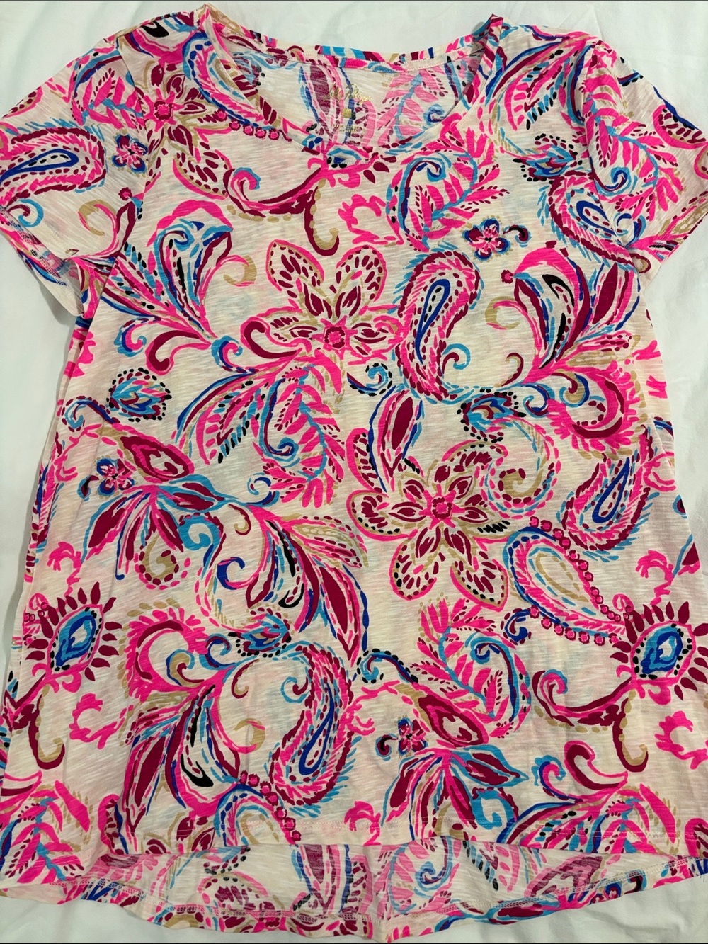 Lilly Pulitzer Pink Multicolor Paisley Floral Short Sleeve Top